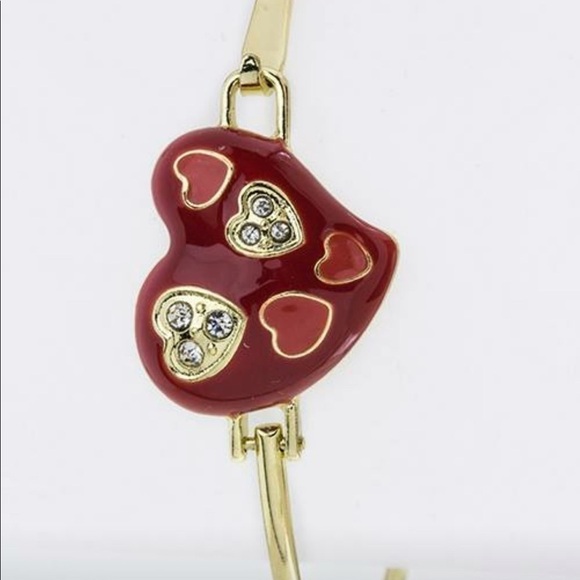 Heart clamp bracelet. Red and gold tone. NWOT - Picture 2 of 4